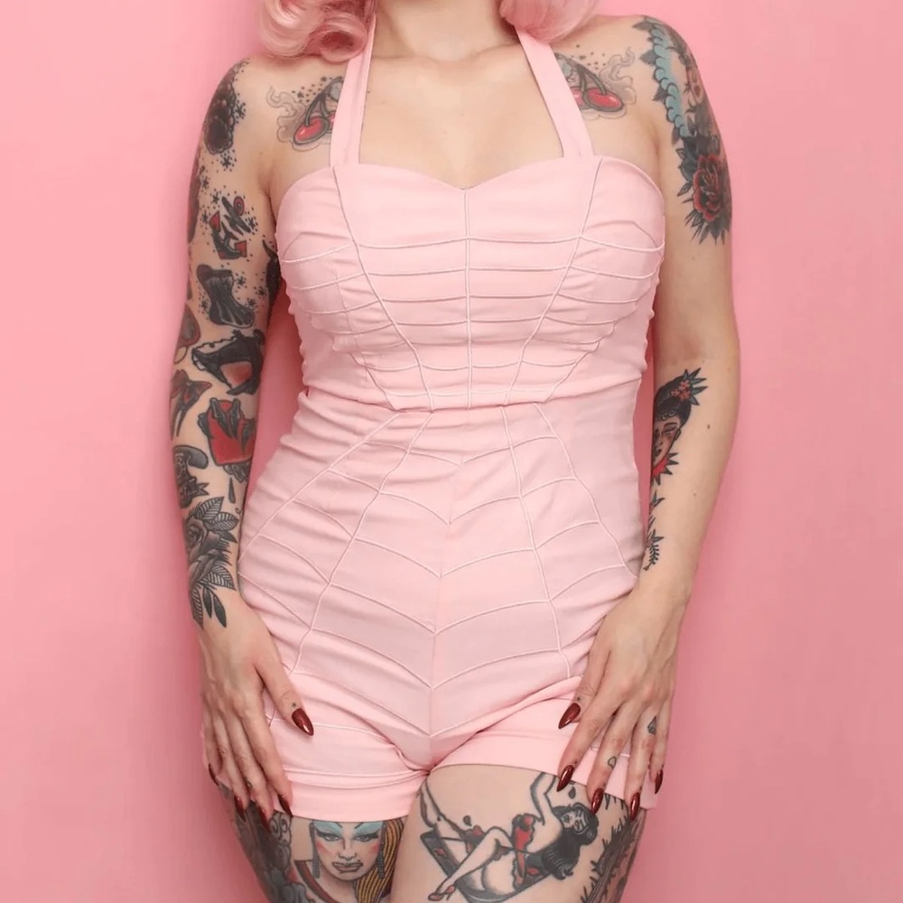 Katakomb clothing Charlotte spider web romper pink large